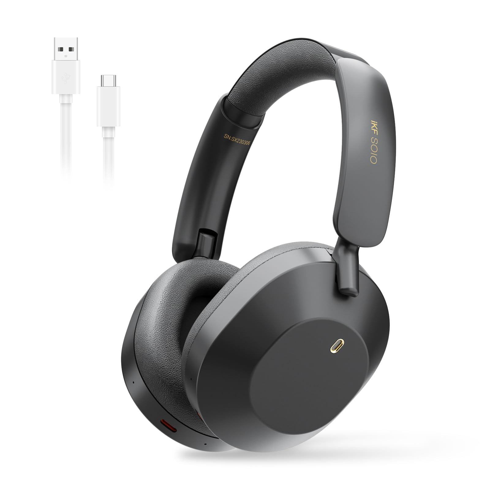 iKF Solo Over Ear Wireless Headphones with Active Noise Cancelling, Foldable Bluetooth Overhead Headphones, Hi-Res Audio, 130HPlaytime, Multipoint Connection, Comfortable Fit for Work, Travel（Black）