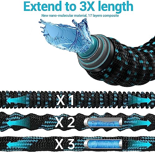 50 ft Expandable Garden Hose with 10 Spray Nozzle - Heavy Duty Superior Strength 3750D - 4 -Layer Latex Core - Expanding Water hoses - Extra Strong Brass Connectors/Storage Bag