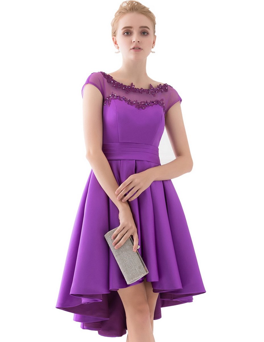 YORFORMALS Cap Sleeve Aline Dress Short Prom Gown Size 6 Purple