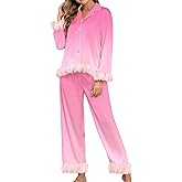 Brosloth Womens Silk Pajamas Long Sleeve Button Up Pajama Cute Soft Satin Fall Pjs Sets 2 Piece Lounge Set Sleepwear