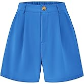 KIRUNDO Shorts for Women Dressy Casual Summer Elastic Waist in The Back Pleated Wide Leg Tailored Work Trouser Shorts