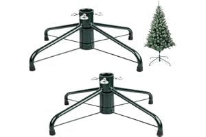 G GENLEAS 2 Pack Folding Christmas Tree Stand for 3-6 Ft Artificial Trees, Heavy Duty Metal Xmas Tree Holder Fits 0.5-1.29" Tree Pole, Green (16.9" & 16.9")