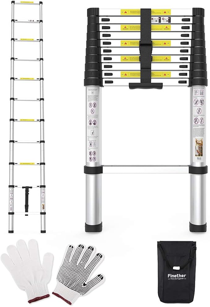 3.2 m Telescopic Ladder EN131 Certified 11 Steps Aluminium Portable Lightweight Amazon