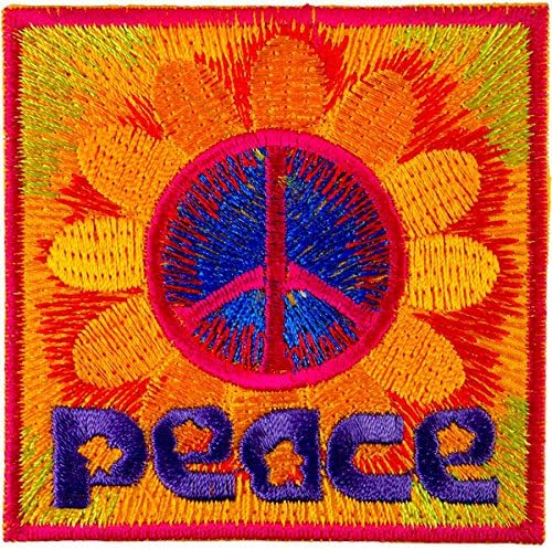 Sunflower Peace Sign Embroidered Iron on Patch