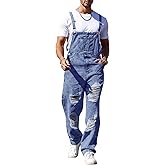 Runcati Men's Denim Bib Overall Ripped Distressed Jean Casual Fashion Workwear Adjustable Strap Hip Hop Jumpsuit