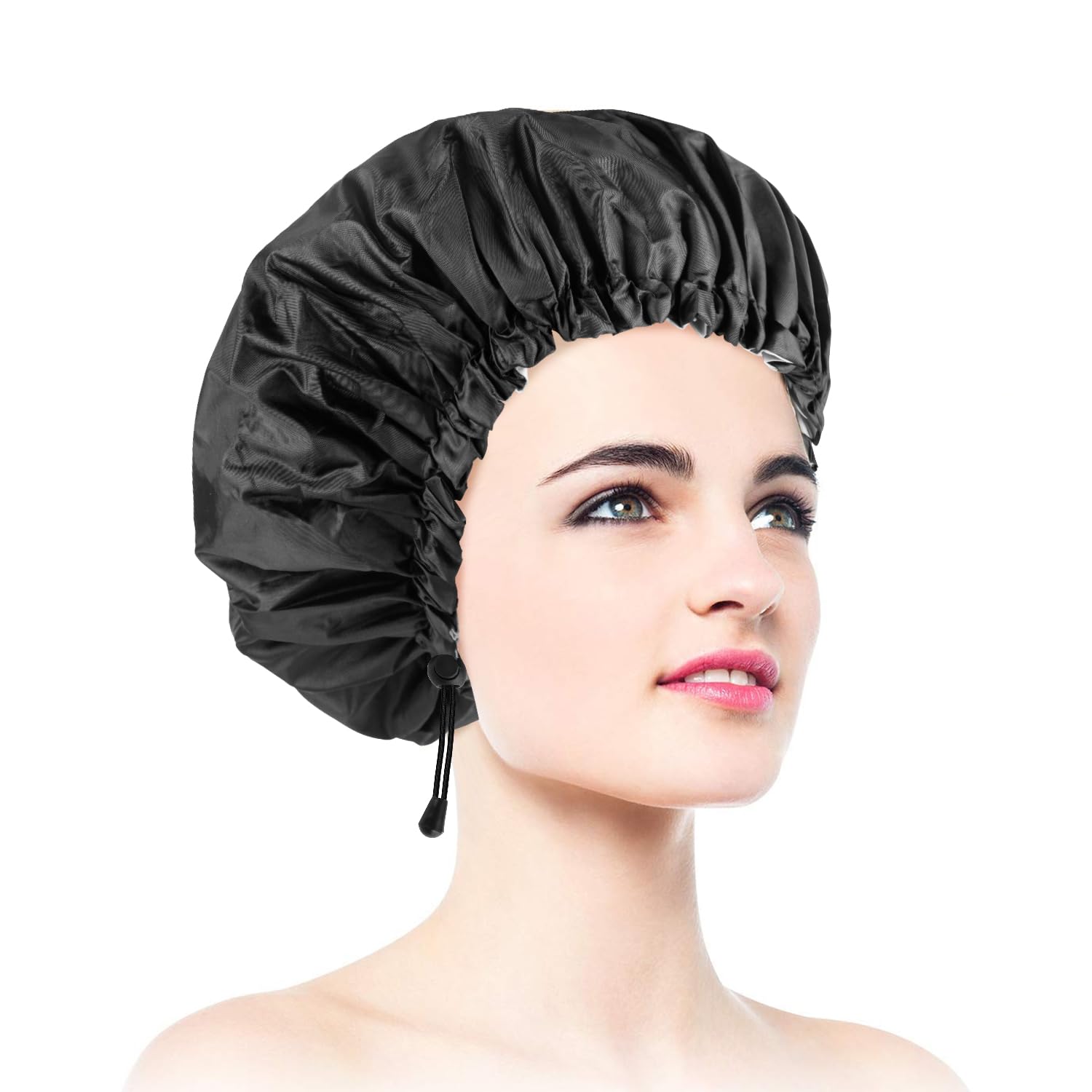 Photo 1 of 1 PCS Shower Cap, Double Layer & Adjustable Bathing Cap for Shower, Extra Large Reusable Hair Cap for Women, Waterproof Exterior & EVA Lining, Oversized Design for All Hair Lengths/Style