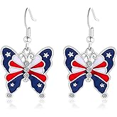 USA Patriotic Dangle Earrings for Women,Red White Blue Stripe American Flag Earrings,Acrylic Star Heart USA Drop Earrings,4th of July Ndependence Day Patriotic Earrings,USA American Independence Day Outfit