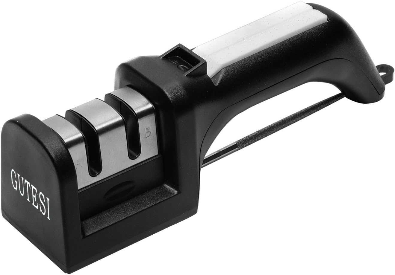 Knife Sharpener - Diamond Knife Sharpening Tools for Straight and Serrated Knives - Professional Manual Knife Sharpeners with Coarse and Fine Sharpening System for Knives