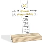 90th Birthday Religious Gifts for Women Men - Cross Decor Sign With Wooden Stand For 90 and Fabulous Birthday Blessing - 90th Birthday Presents Ideas for Friends, Grandma, Mom Turning 90 Years Old