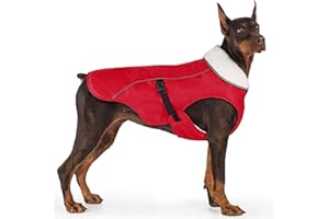 EMUST Dog Cold Weather Coats, Fleece Lining Small/Medium/Large Dog Jacket for Winter, Warm Waterproof Pet Winter Clothes for Large Dogs, Red, XL