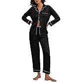 SOFTHO Women's Silk Pajamas 2 Piece Pj Sets Long Sleeve Loungewear Button Down Comfy Satin Sleepwear