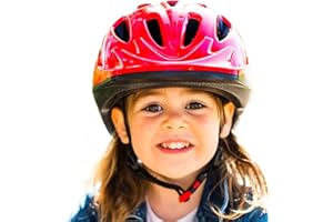 Joovy Noodle Bike Helmet for Toddlers and Kids Aged 1-9 with Adjustable-Fit Sizing Dial, Sun Visor, Pinch Guard on Chin Strap, and 14 Vents to Keep Little Ones Cool (Medium, Red)