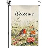 LAGZDFC Spring Welcome Garden Flags, 12x18 in Double Sided Farmhouse Outdoor Lawn Decor Yard Flag Gifts, Funny Floral Bird Be Kind Flags, Blooms April Decorations