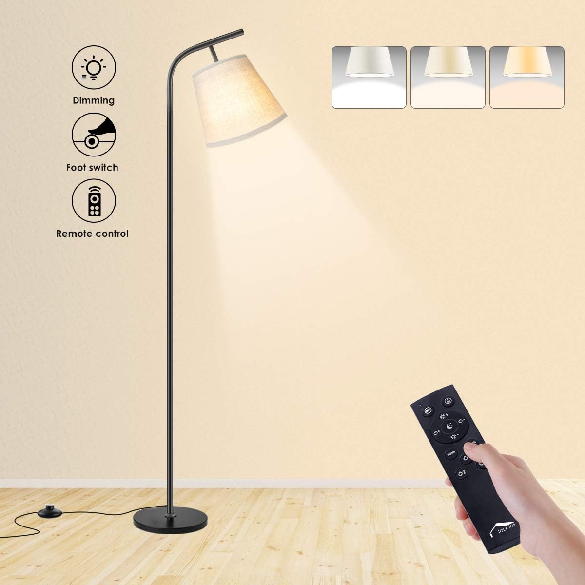 Wellwerks Arc Floor Lamps, Super Bright LED Torchiere Metal Floor Lamps, LED Floor Light with Remote Control，Standing Lamp with Stepless Dimmer for Living Room, Office and Bedroom - - 