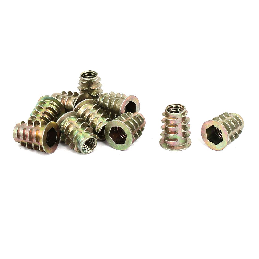 Sourcingmap M8x18mm Interface Hex Socket Threaded Insert Raised Round Head Nuts 10pcs for Wood Furniture