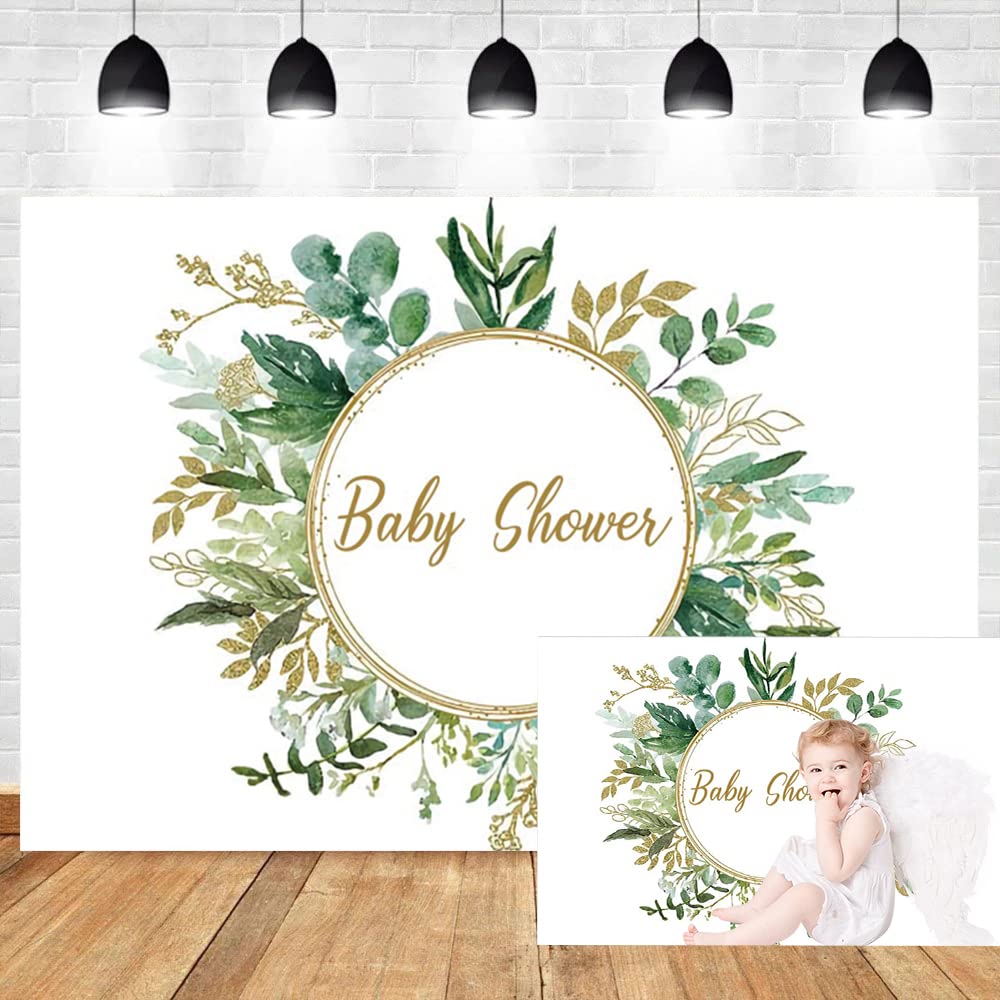 Renaiss 7x5ft Greenery Green Leaves Backdrop Baby Shower Photography Background Newborn Kids Birthday Party Decoration Cake Table Banner Vinyl Photo Studio Props