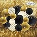 NICROLANDEE Black Gold Party Decorations - 20Pcs Black Metallic Foil Paper Lantern with Gold Foil Metallic Fringe Curtains for Wedding Birthday Graduations Party Prom Anniversary Party Supplies