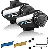 Moman Motorcycle Intercom, H2S【H2PRO Upgrade】 Motorbike Helmet Speaker 2-Way 1000M Communication Headset with Triple Noise Cancellation/Audio Multitasking/Hi-Fi/Music Sharing/FM/AI Voice, 2 Pack