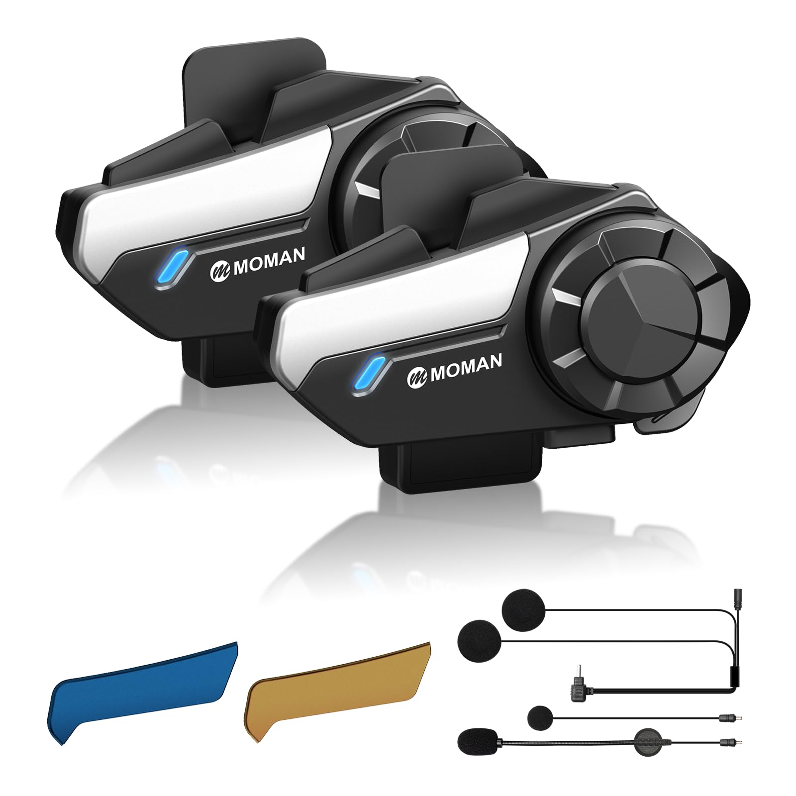 Moman Motorcycle Intercom, H2S【H2PRO Upgrade】 Motorbike Helmet Speaker 2-Way 1000M Communication Headset with Triple Noise Cancellation/Audio Multitasking/Hi-Fi/Music Sharing/FM/AI Voice, 2 Pack