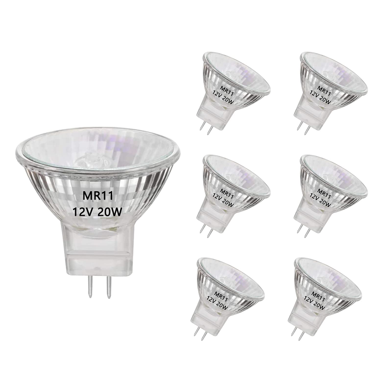 AHEVO MR11 Halogen Light Bulbs, 20W 12V MR11 GU4 Halogen Spotlight Bulbs, GU4 Bi-Pin Base,Warm White 2700K,35mm Diameter, 6 Packs