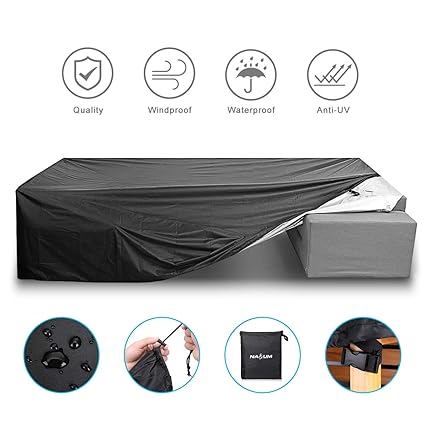NASUM Patio Furniture Cover Set, 315x160x74cm Outdoor Lounge for Sofa Dining Table and Electrical Equipment with Waterproof and UV-Resistent 210OD Oxford Cloth(Black and Silver) Black XL
