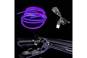 Maxlaxer El Wire Purple Interior Car LED Strip Lights, 3M Neon Wire USB 5V with Fuse Protection for Automotive Car Interior Decoration with 6mm Sewing Edge