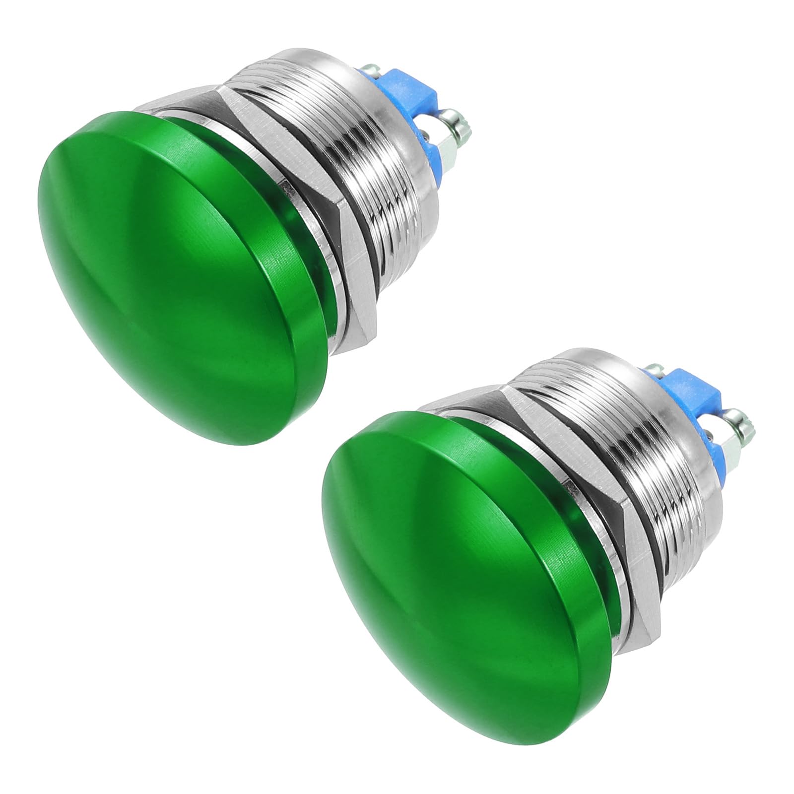 METALLIXITY 2PCS 3A 22MM 7/8" Momentary Mushroom Head Push Button Switch 12V 24V 120V 250V AC Green 1NO Waterproof IP65 SPST Self-resetting Domed Round 2 Screw Foot Button