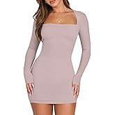 ANRABESS Women Long Sleeve Square Neck Sexy Bodycon Tight Cocktail Party Club Night Formal Short Dress 2025 Going Out Outfits