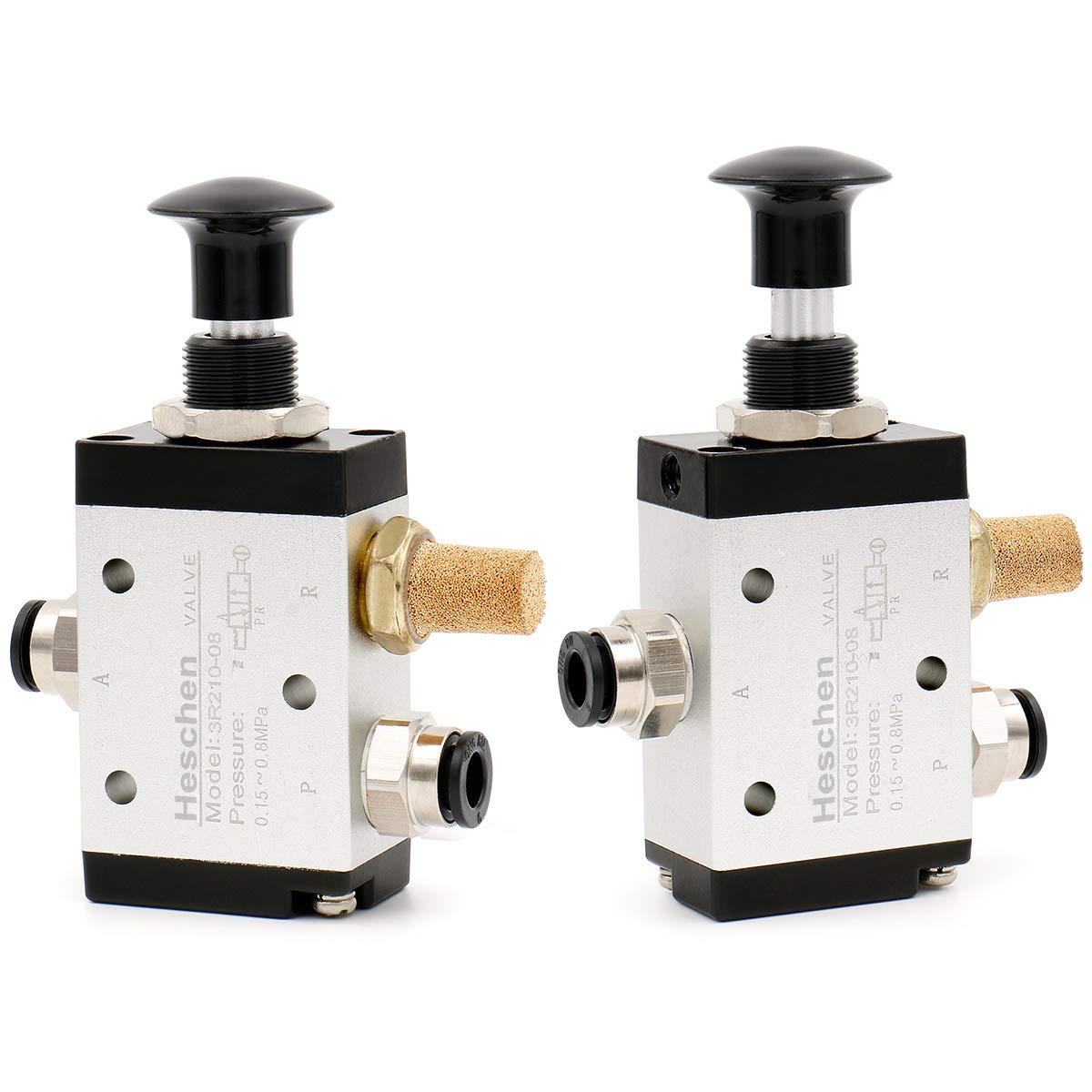 Heschen Pneumatic Air Valve, 3R210-08, 3 Way 2 Position, PT1/4 Port, Air Hand Manual Control with Fittings and Muffler - Image 4