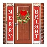 Merry Bright Happy Holidays Christmas Porch Sign, New Year Decorations Outdoor Indoor, Red Xmas Decor Banners for Home Wall, Garage, Door, Fireplace, Apartment Party.