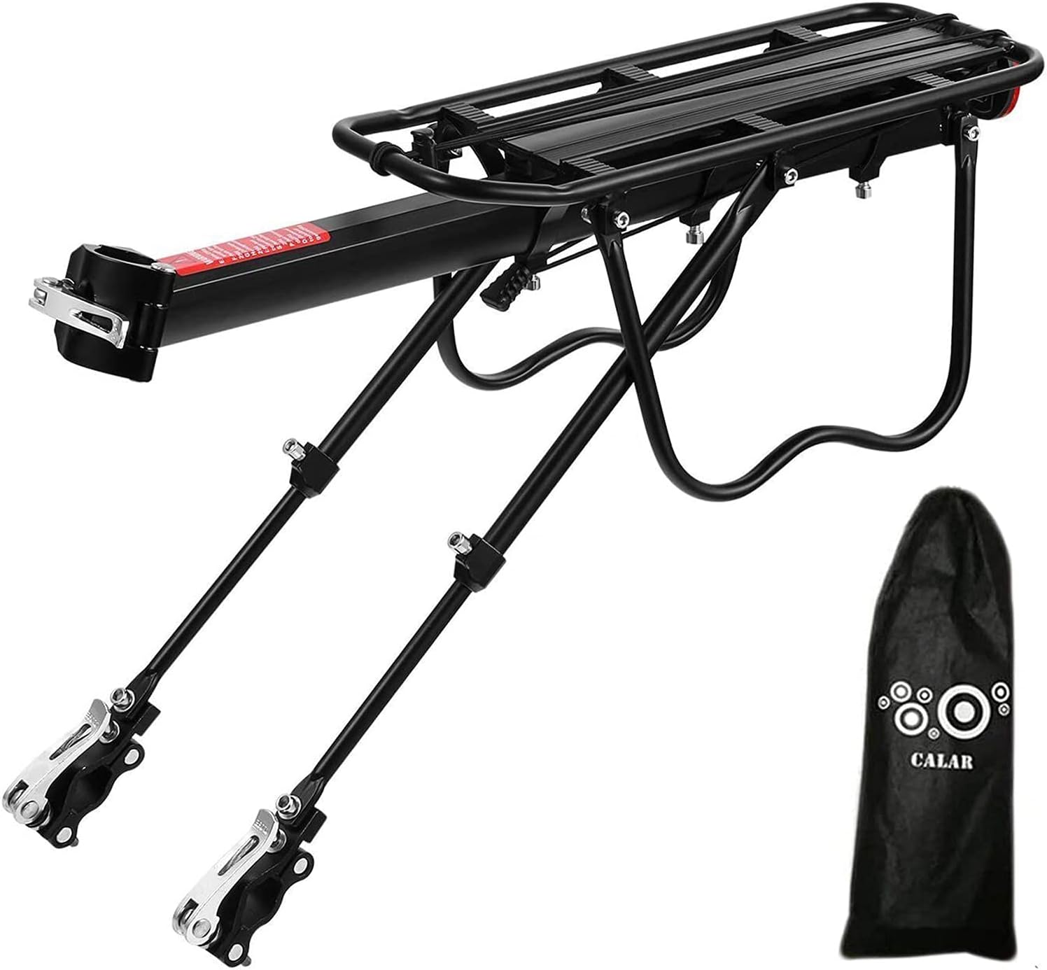 Calar Rear Bike Rack, Adjustable 110 lbs / 50KGS Pannier Bicycle Cargo Rack Quick Release Aluminum Bike Luggage Carrier Rack MTB Luggage Cargo Rack with Reflector (Upgraded-Black) : Sports & Outdoors