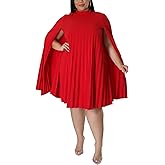 KEYUFANG Women’s Plus Size Cape Sleeve Elegant Loose Pleated Short Dress for Cocktail Party