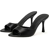 Riekhany High Heel Mules for Women Slip On Open Pointed Toe Classy Patent Leather Stiletto Pumps Formal Slingback Mule Sandals Dress Walking Shoes