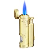 Cigar Torch Lighter, 2-Jet, Large Fuel Window, Cigar Punch | Well-made metal lighter with large fuel window, 2 strong jet flames, and built-in cigar punch, great value