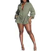 Geulis Summer Fall Rompers for Women 2025 Casual Drawstring Long Sleeve One Piece Jumpsuit Bubble Cargo Shorts Romper