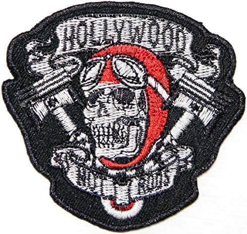 HOLLYWOOD HOT RODS PART Customs Skull Logo Sign Biker Racing Patch Iron on Applique Embroidered T shirt Jacket BY SURAPAN