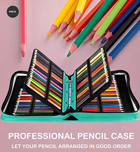 JAKAGO 210 Slots Pencil Case PU Leather Pencil Holder Sleeve Pen Bag with Adjustable Removable Strap Snap Hook for Watercolor Pencils, Colored Pencils, Gel Pens, Cosmetic Brush,Eraser (green)