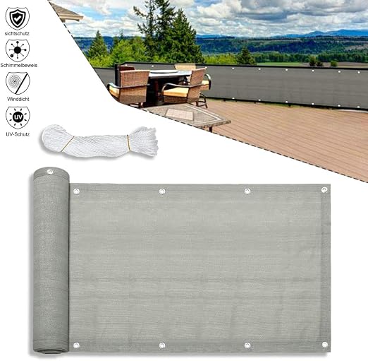 Balkonsichtschutz Aus Polyester – 160 G/m², 0,8x9,5 M, Mit Ösen & Kordel, Blickdicht & UV-geschützt