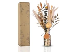 HOMEY BREEZE ELEGANCE & PURITY Homey Breeze Natural Dried Pampas Grass (Glass Vase Included) 15 Inches 23 Pcs 10 Styles Included, Small Pampas Dried Flower Arrangements, Flower Reed Diffusers for Home Decor Wedding Party Birthday