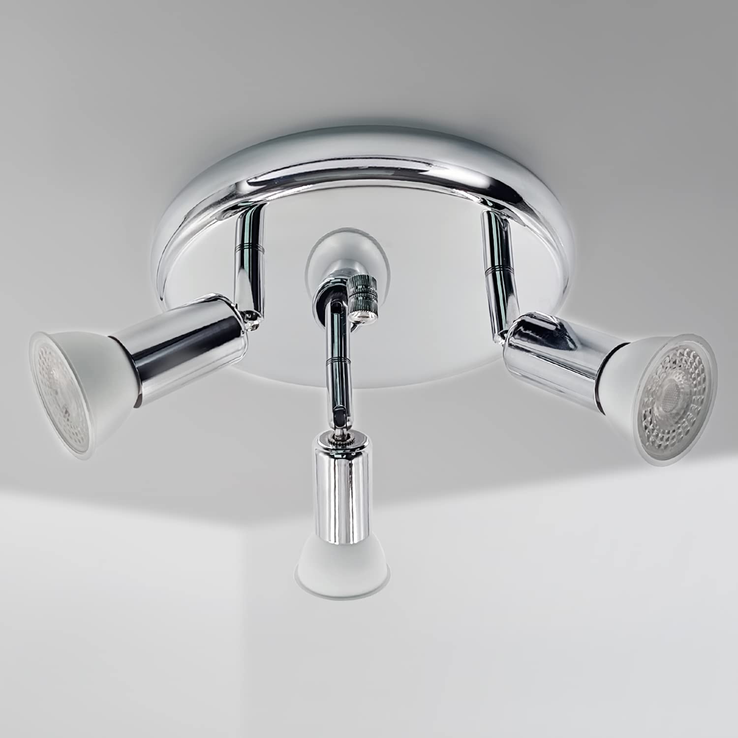 Sweier 3 Way Chrome LED Round Ceiling Spotlight with Swivel Head for Kitchen Living Room and Bedroom LED Ceiling Light, incl. 3 x 5WGU10 Bulbs, Warm White 3000K