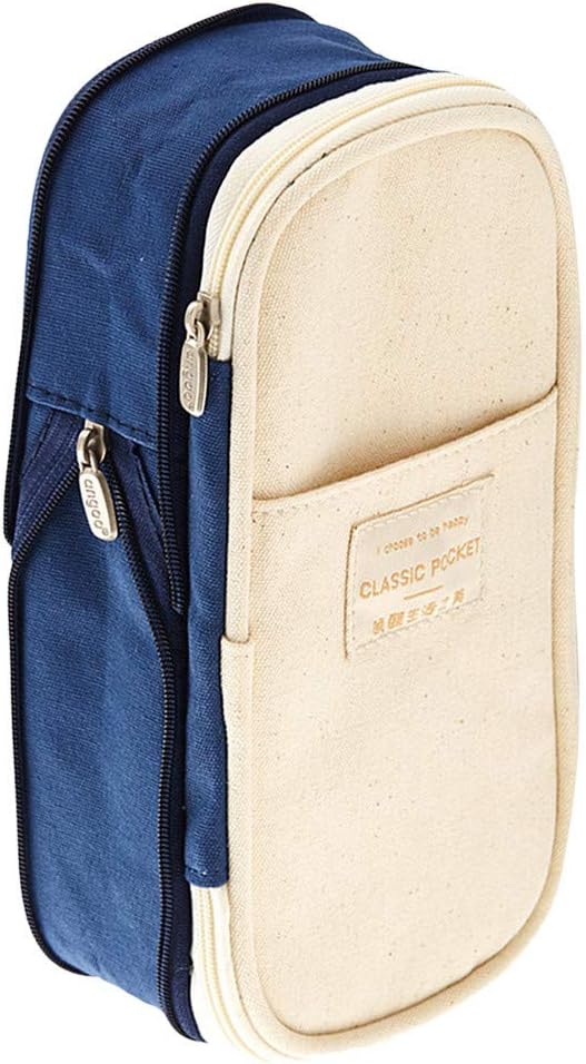 Ecstasi Big Capacity Pencil Pen Case, Canvas Foldable Office College School Large Storage High Bag Pouch Holder Box Organizer Gift for Boys Girls Smooth Zipper 8.4x2.7'' (Blue)