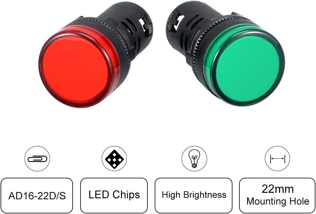 uxcell 8Pcs Red Green Indicator Light AC/DC 110V, 22mm Panel Mount, for Electrical Control Panel, HVAC, DIY Projects: Home Improvement