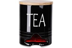 SLJMR Farmhouse Tea Bag Holder with Lid, Ceramic Tea Bag Caddy Dispenser for Countertop,Tea Bag Organizer Storage Container Tea Bag Chest for Beverage Supplies (Black)