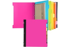 Tashkummy Pivotable Refillable Notebook, 3 Ring Binder Notebooks 1 Inch, Notebook with Dividers and Pockets, Folder Notebook, Flexible Binder, Soft Binders 3 Ring, Foldable Binder- Pink