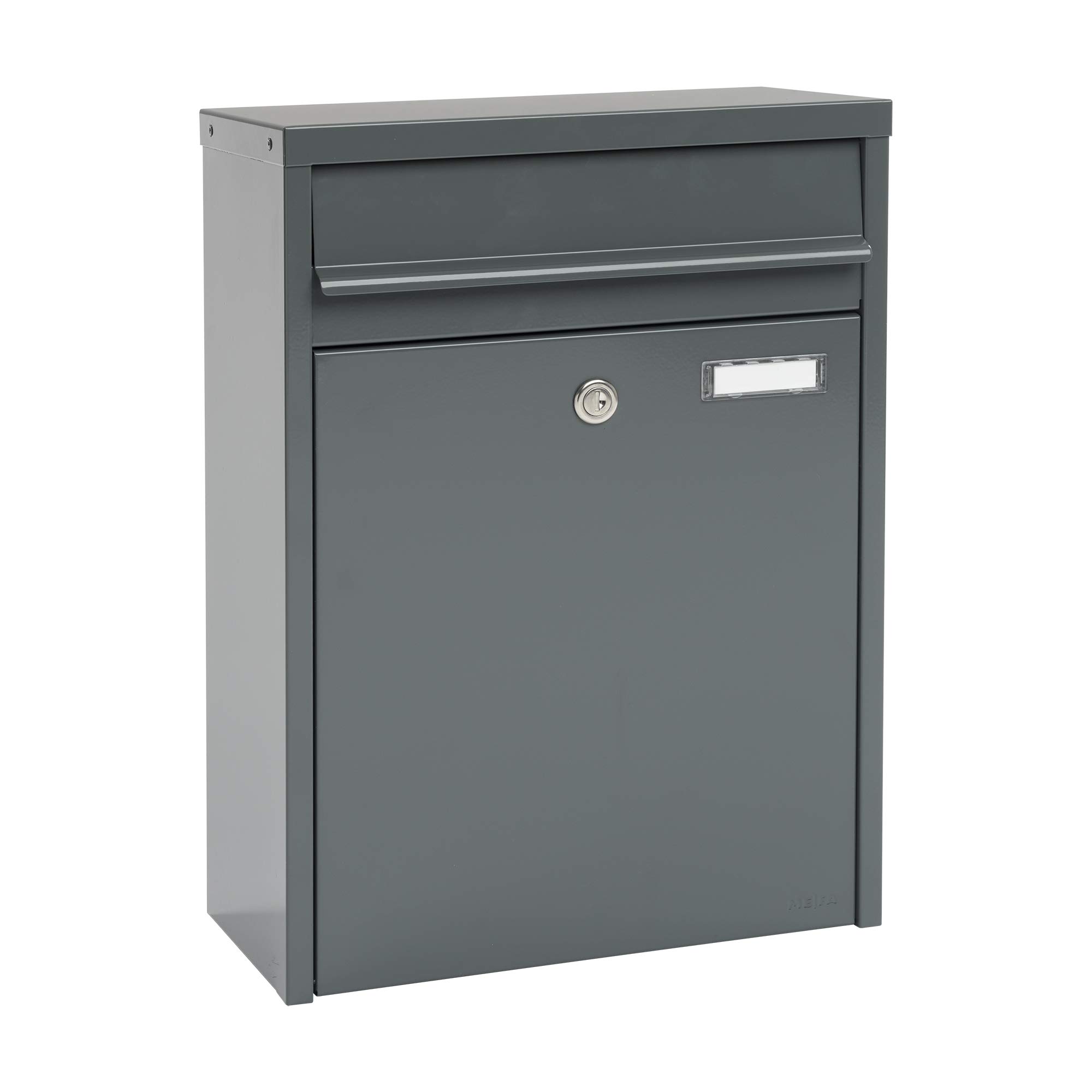 Renz MEFA Piano 350 350500DE Letterbox with Name Plate Basalt Grey with Security Lock Size 475 x 345 x 175 mm