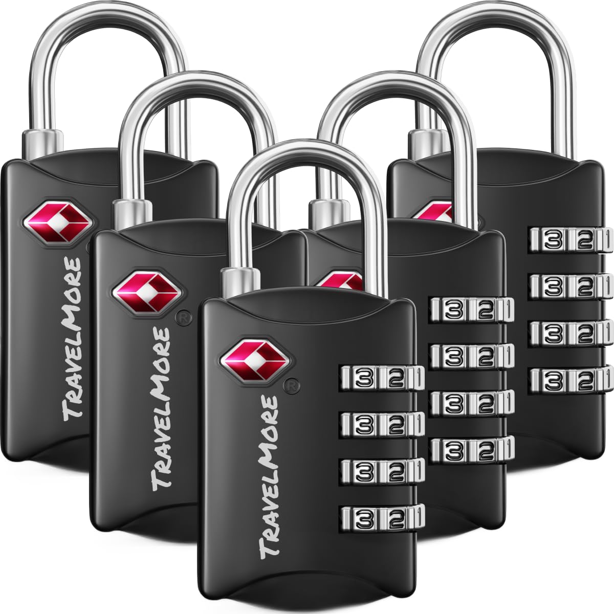 5-Pack TSA Luggage Lock with 4-Digit Combination | Set-Your-Own Padlock for Travel, Baggage, Suitcases & Backpacks | Luggage Locks | TSA Locks | Heavy-Duty Padlock | Black