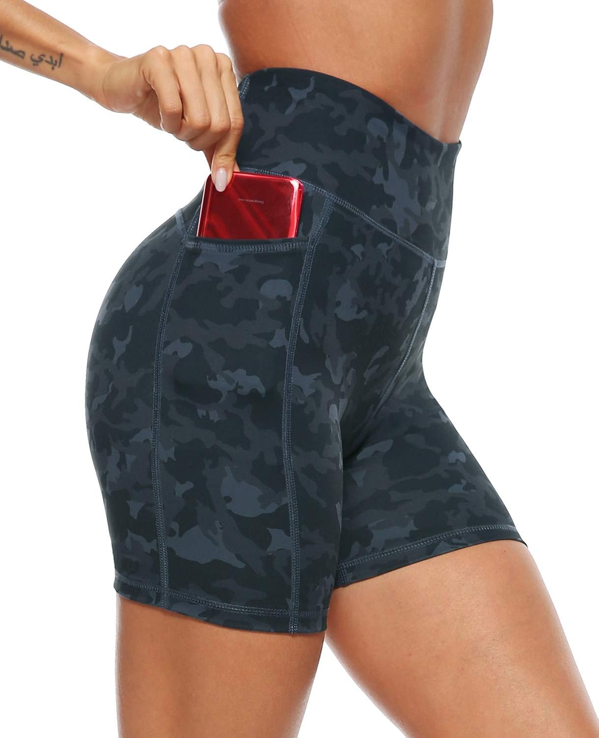 AFITNE Women’s High Waist Yoga Shorts with Pockets, Tummy Control Non See -Through Athletic Workout Running Shorts: Clothing