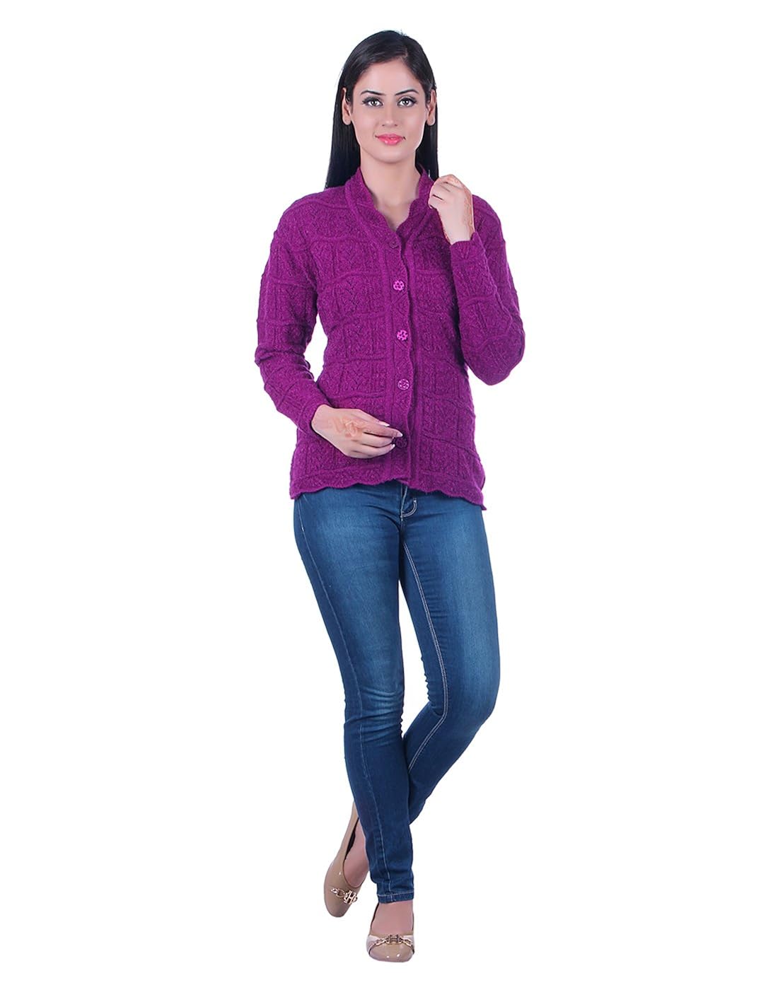 ewools women's/ladies / girls woolen winter wear cardigan (self design)