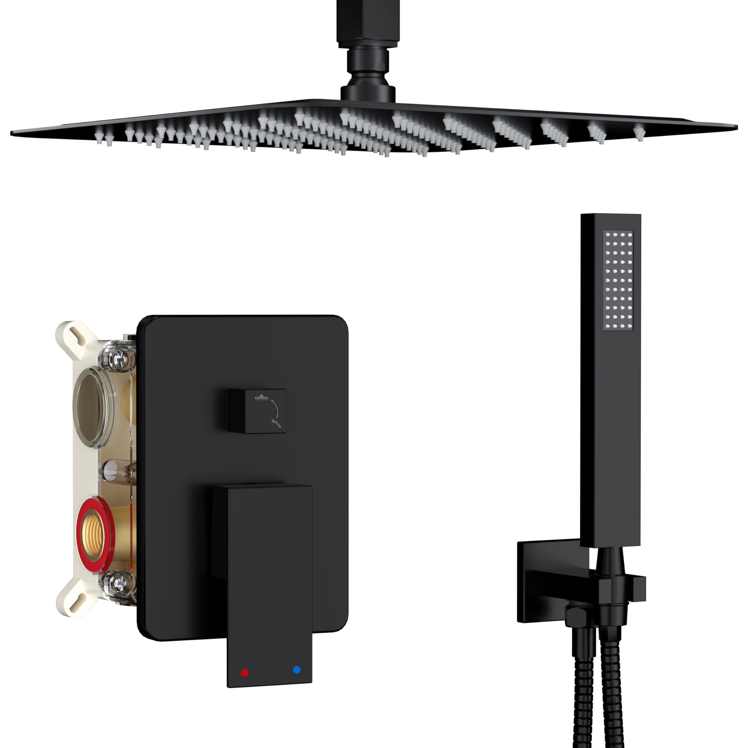 Photo 1 of HoliSpa Ceiling Mount Shower Faucet Set, Black Shower System with 10-Inch Rain Showerhead and Handheld Spray Combo, High-Pressure Showerheads Set with Valve and Trim Kit, Matte Black