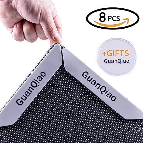 GuanQiao Rug Gripper 8 Pieces White Anti Curling Rug Pads Premium 1/8 Inch Carpet Gripper with Renewable Gripper Tap Ideal Rug Stopper For Kitchen and Bathroom